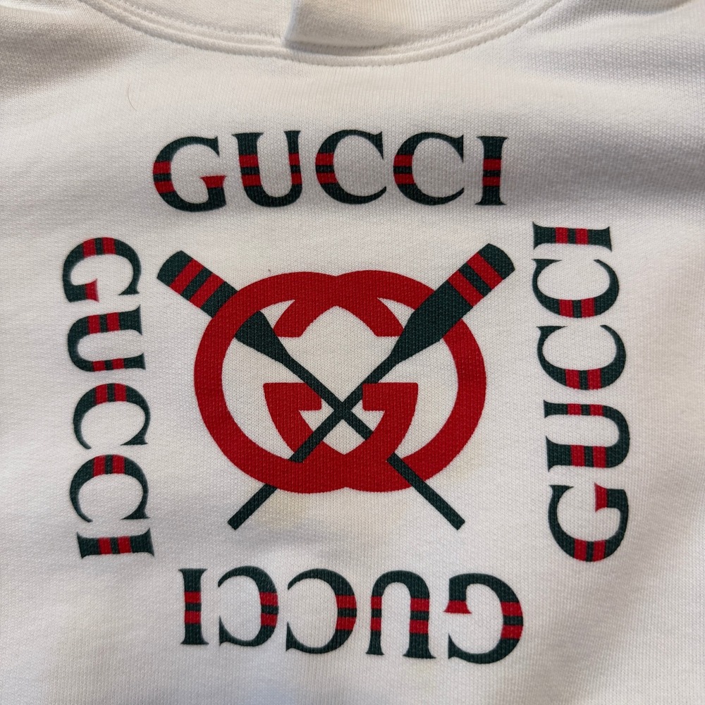 GUCCI Hoodie Kids Size 5 Interlocking G Oars Logo White Cotton